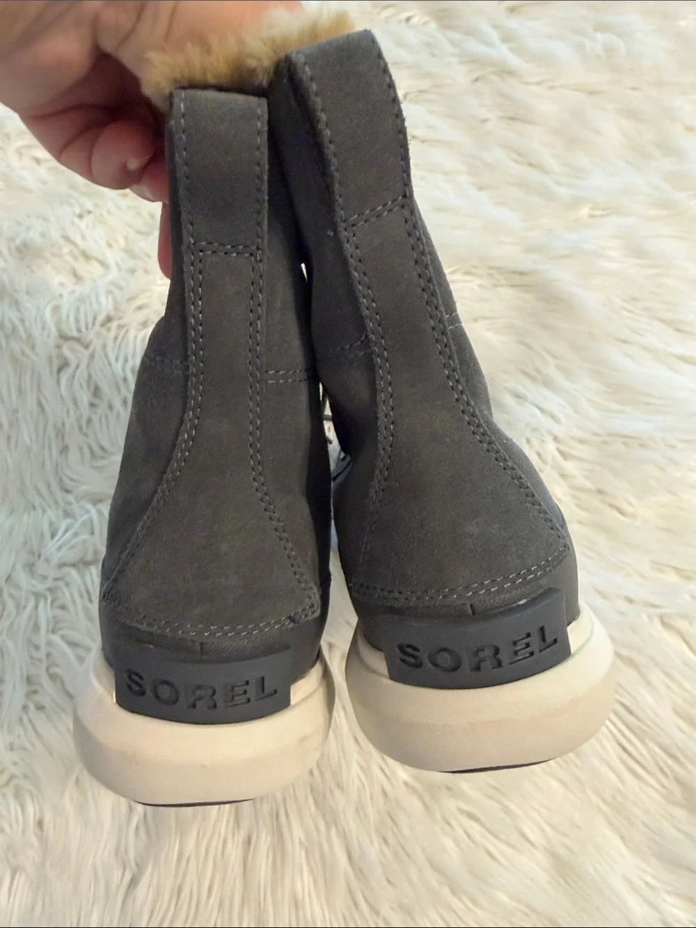 Sorel Charcoal Grey Suede Lace-Up Faux Fur Ankle Boots size 9.5 BNWOT see photos